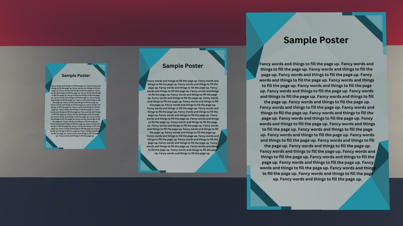 Size guide: small, medium and large sample posters side by side on a wall